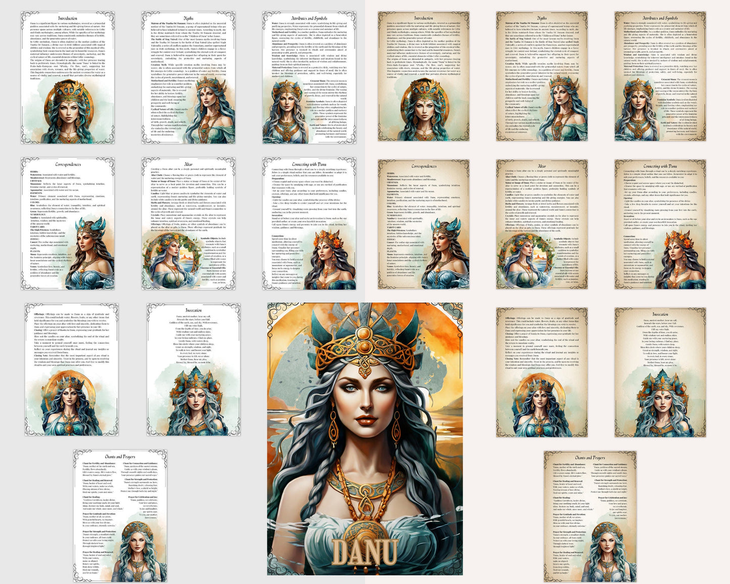 Danu. Celtic Goddess. Beautiful pages for your Grimoire or Book Of Shadows
