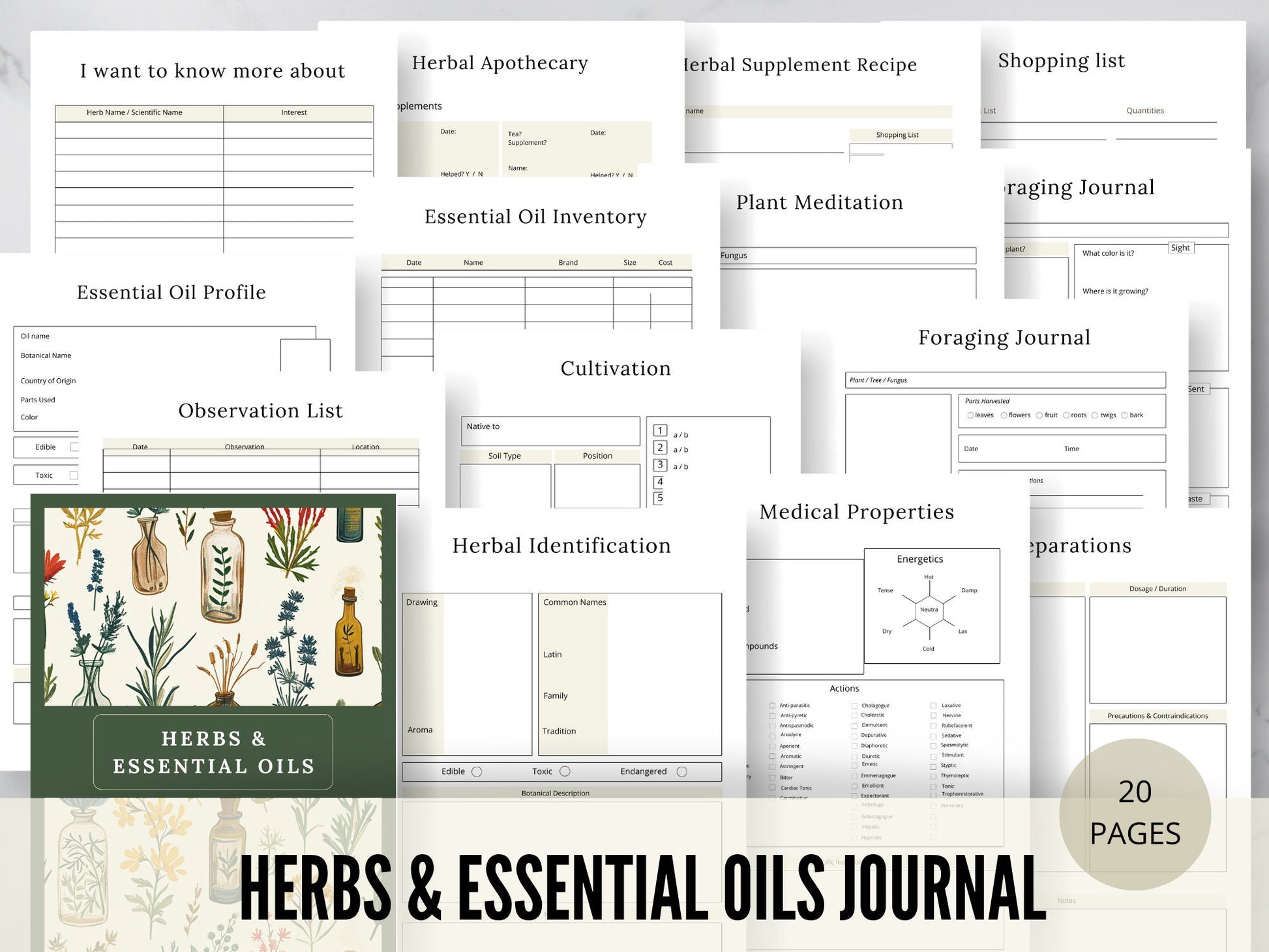 Herbs & Essential Oil Journal. Printable