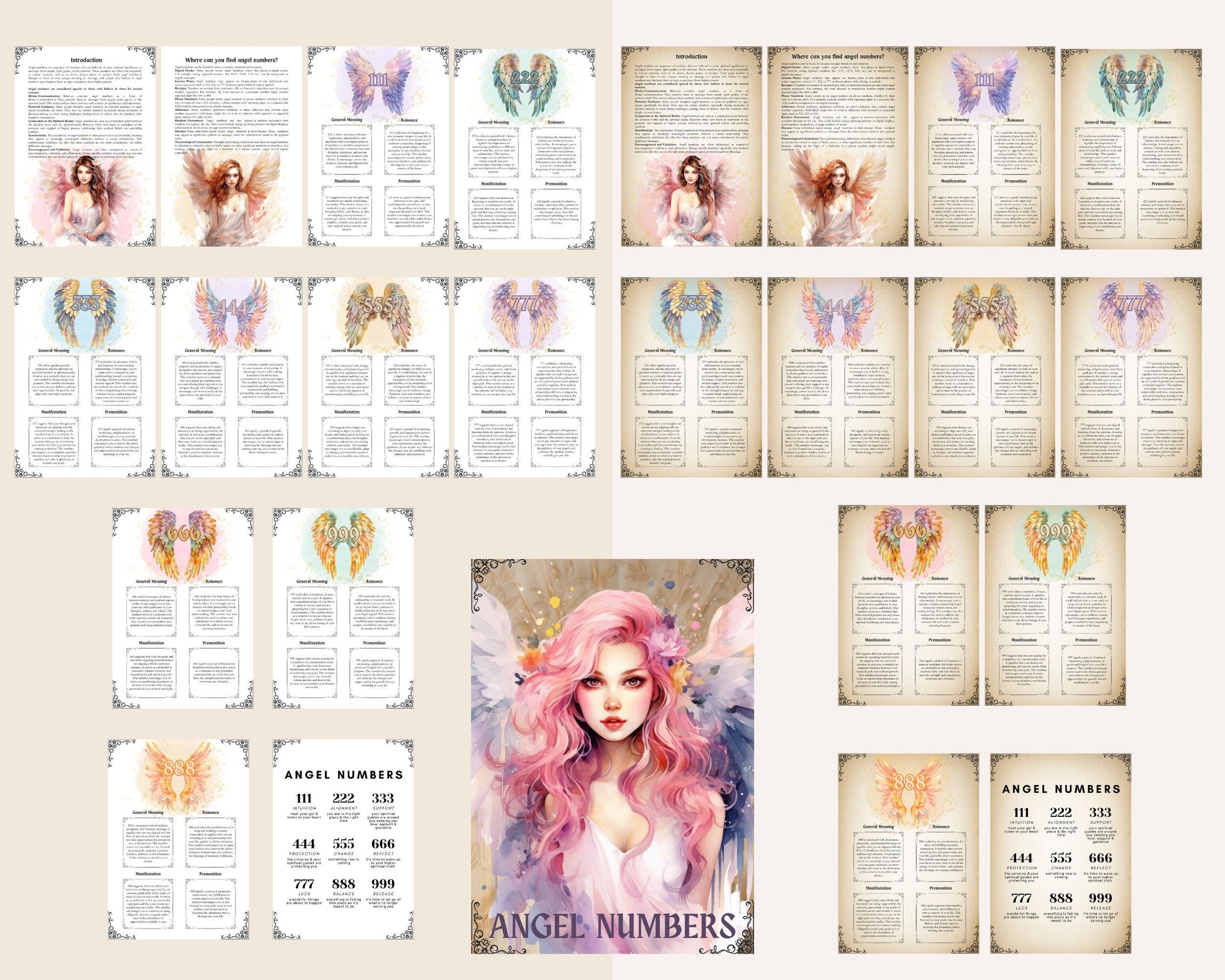 Angel numbers meanings + Bonus (Aura with Angel Numbers Set Wall Art). Printable