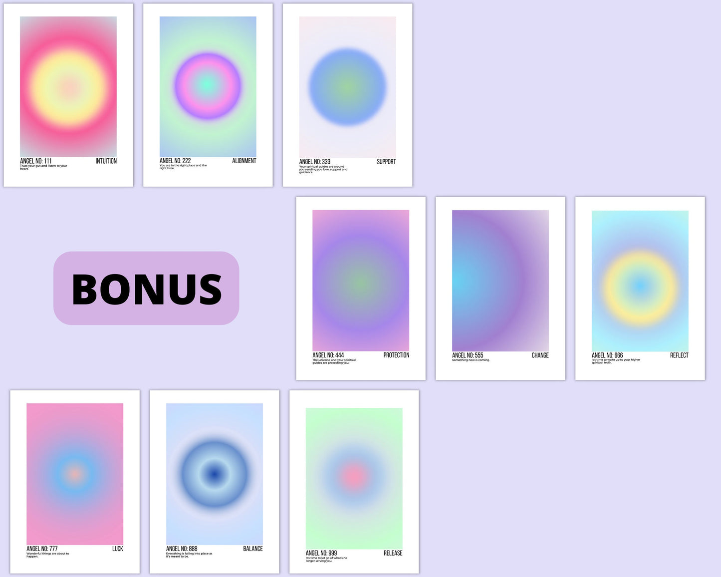Angel numbers meanings + Bonus (Aura with Angel Numbers Set Wall Art). Printable