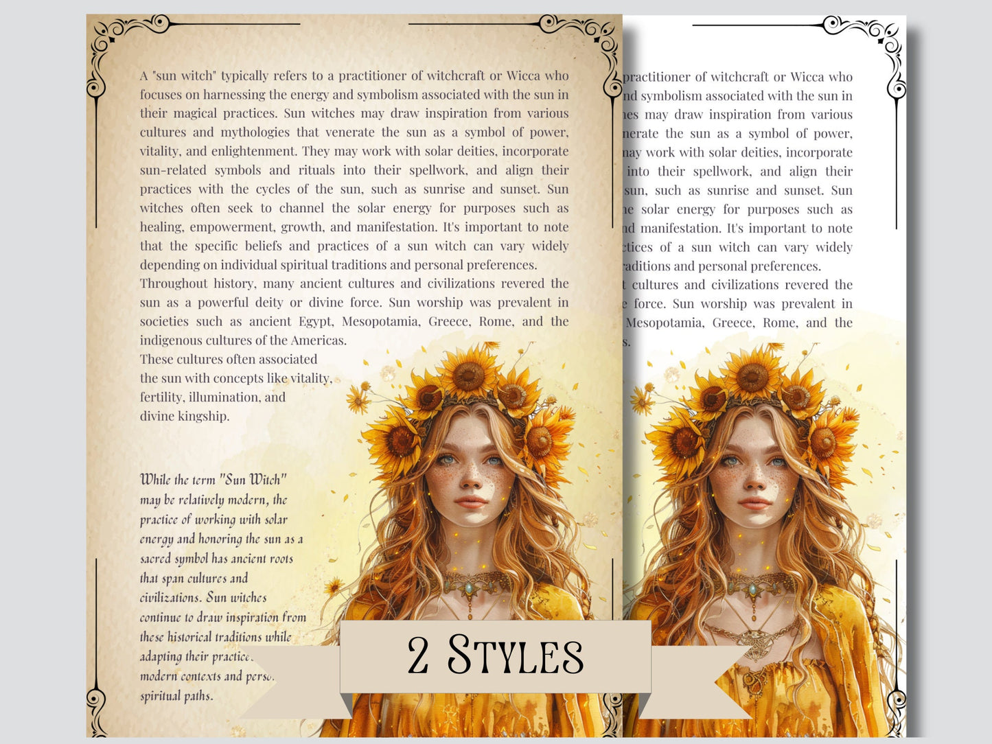 Sun Witch. Solar witch. Beautiful pages for your Grimoire or Book Of Shadows. Printable