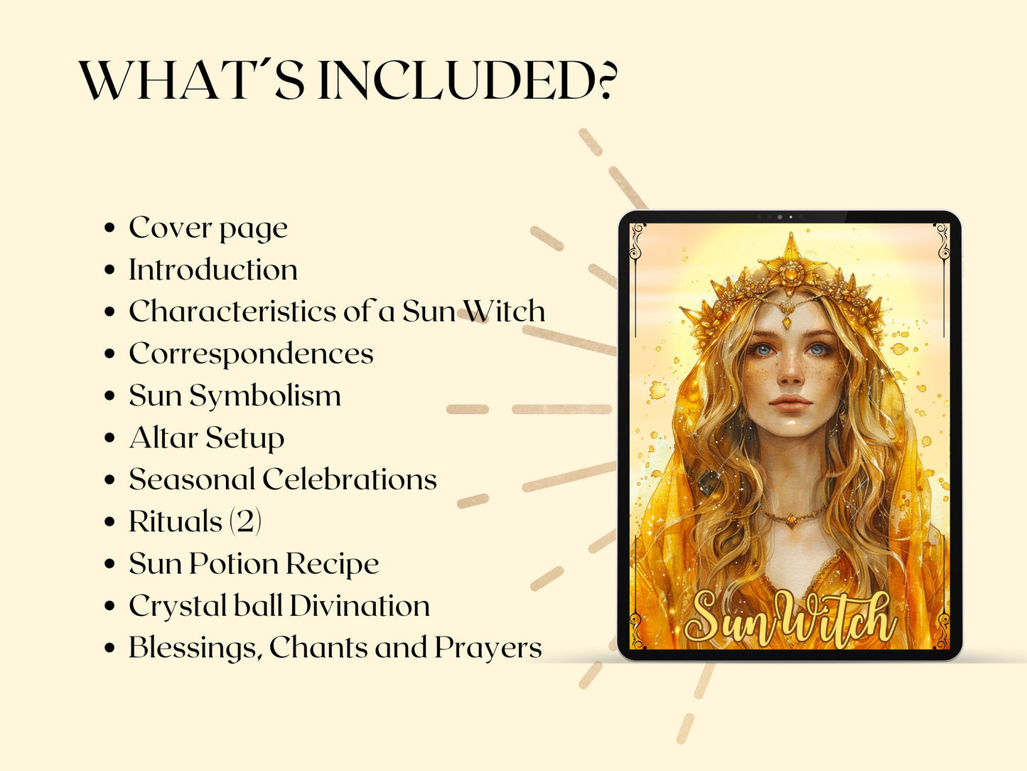 Sun Witch. Solar witch. Beautiful pages for your Grimoire or Book Of Shadows. Printable