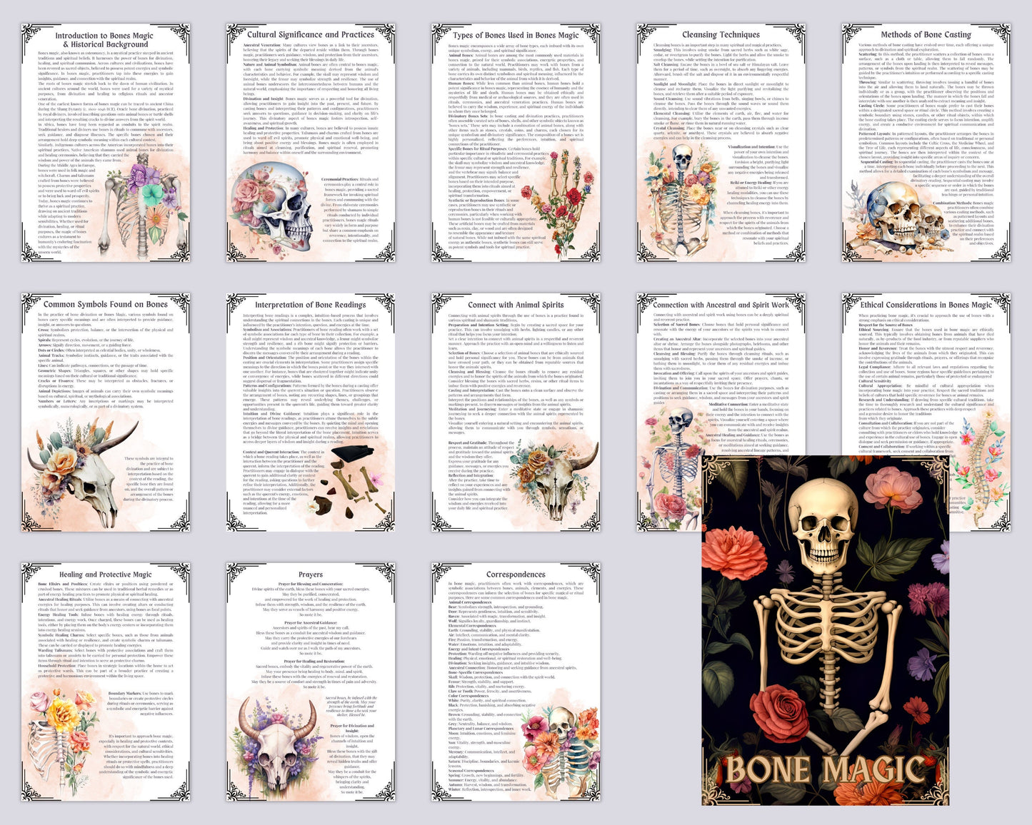 Bone Magick: How to Use Bones in Witchcraft. Beautiful pages for your Grimoire or Book Of Shadows. Printable