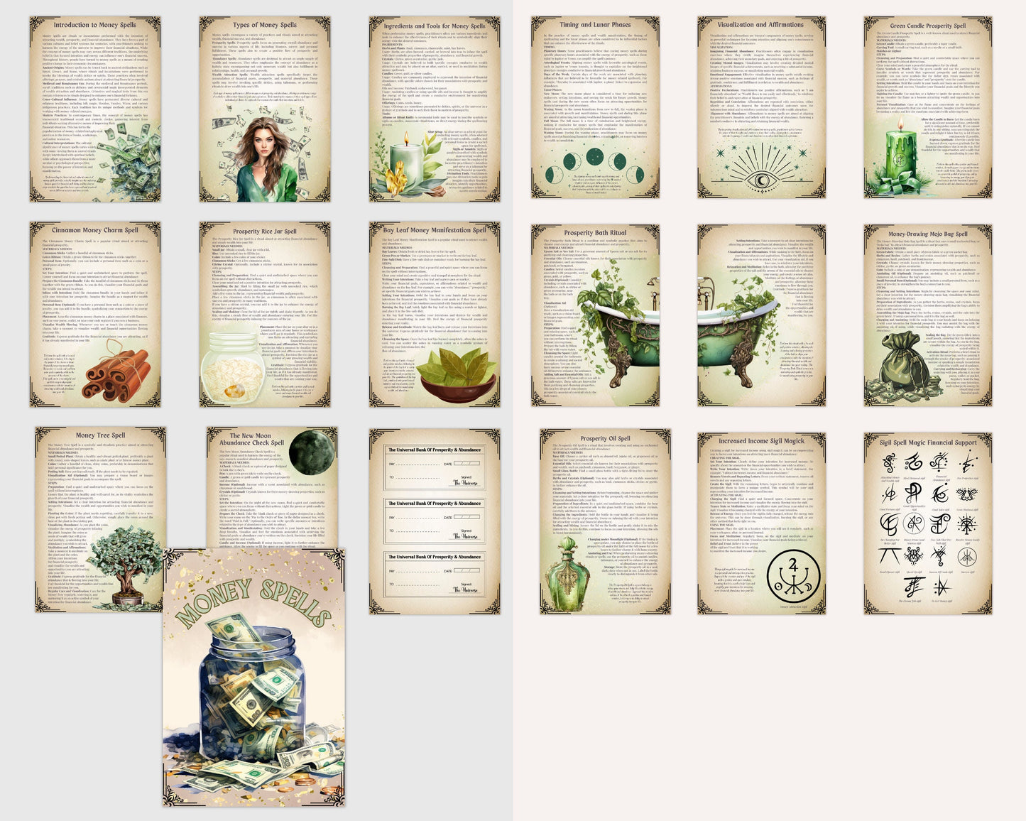 Money Spells. 10 Powerful Rituals. Beautiful pages for your Grimoire or Book Of Shadows. Printable.