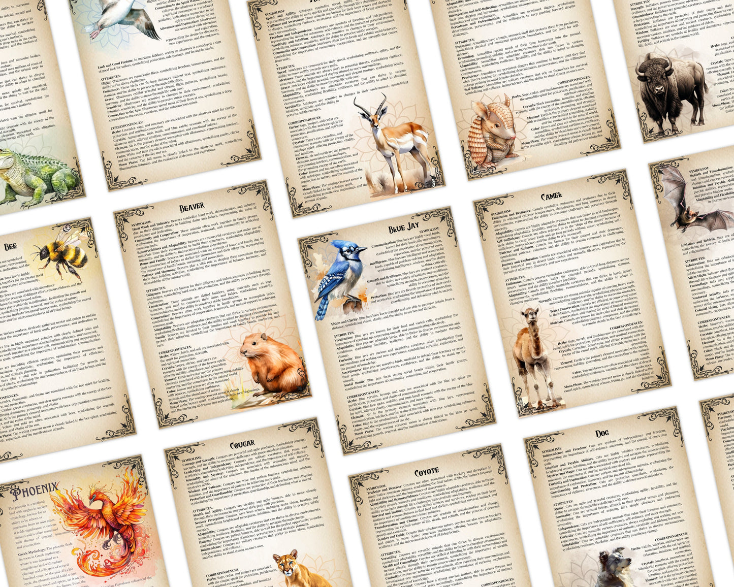 The Ultimate Guide To Spirit Animals. 72 pages. 62 animals. Beautiful grimoire pages. Printable.