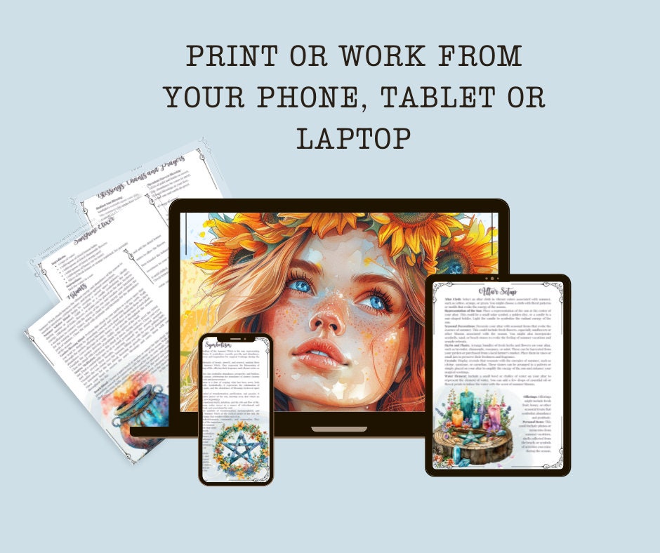 Summer Witch. Season of the Witch. Beautiful pages for your Grimoire or Book Of Shadows. Printable.