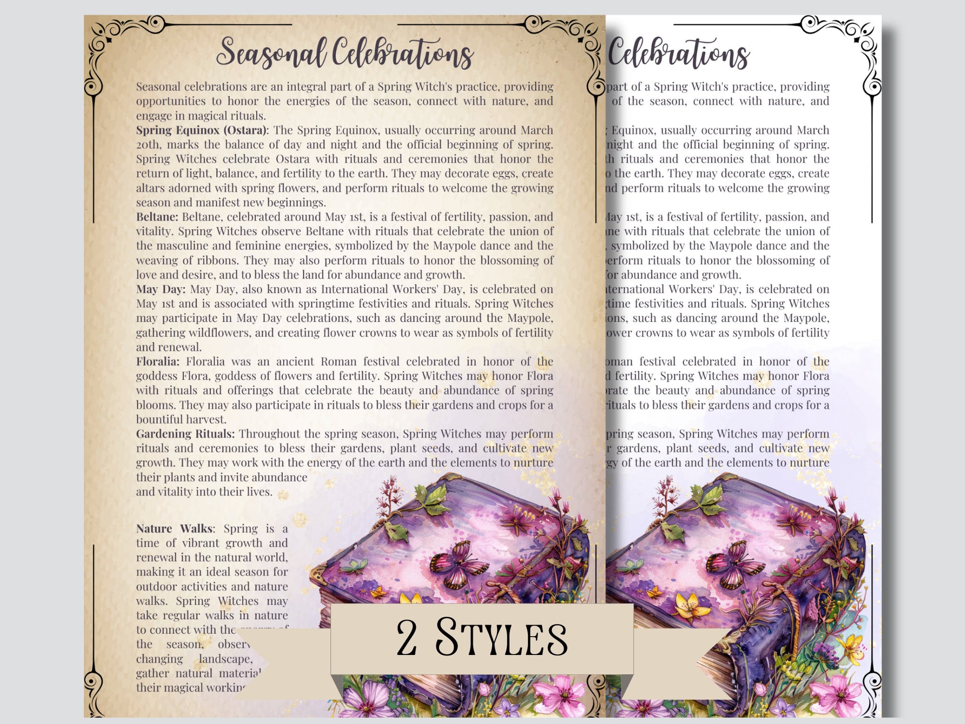 Spring Witch. Season of the Witch. Beautiful pages for your Grimoire or Book Of Shadows. Printable.