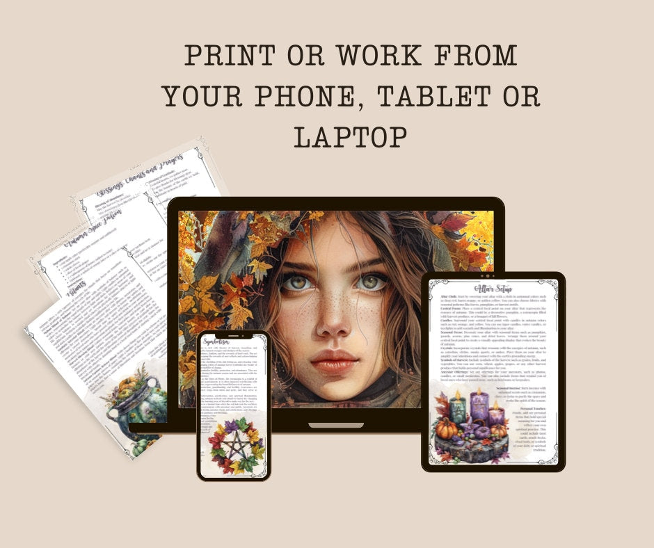 Autumn Witch. Season of the Witch. Beautiful pages for your Grimoire or Book Of Shadows. Printable.