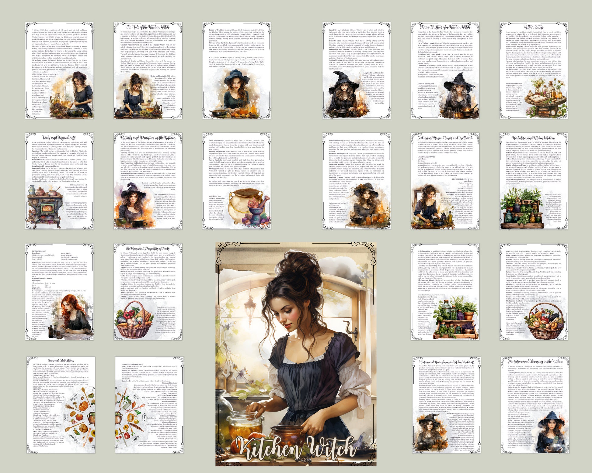 Kitchen Witch. Beautiful pages for your Grimoire or Book Of Shadows. Printable.