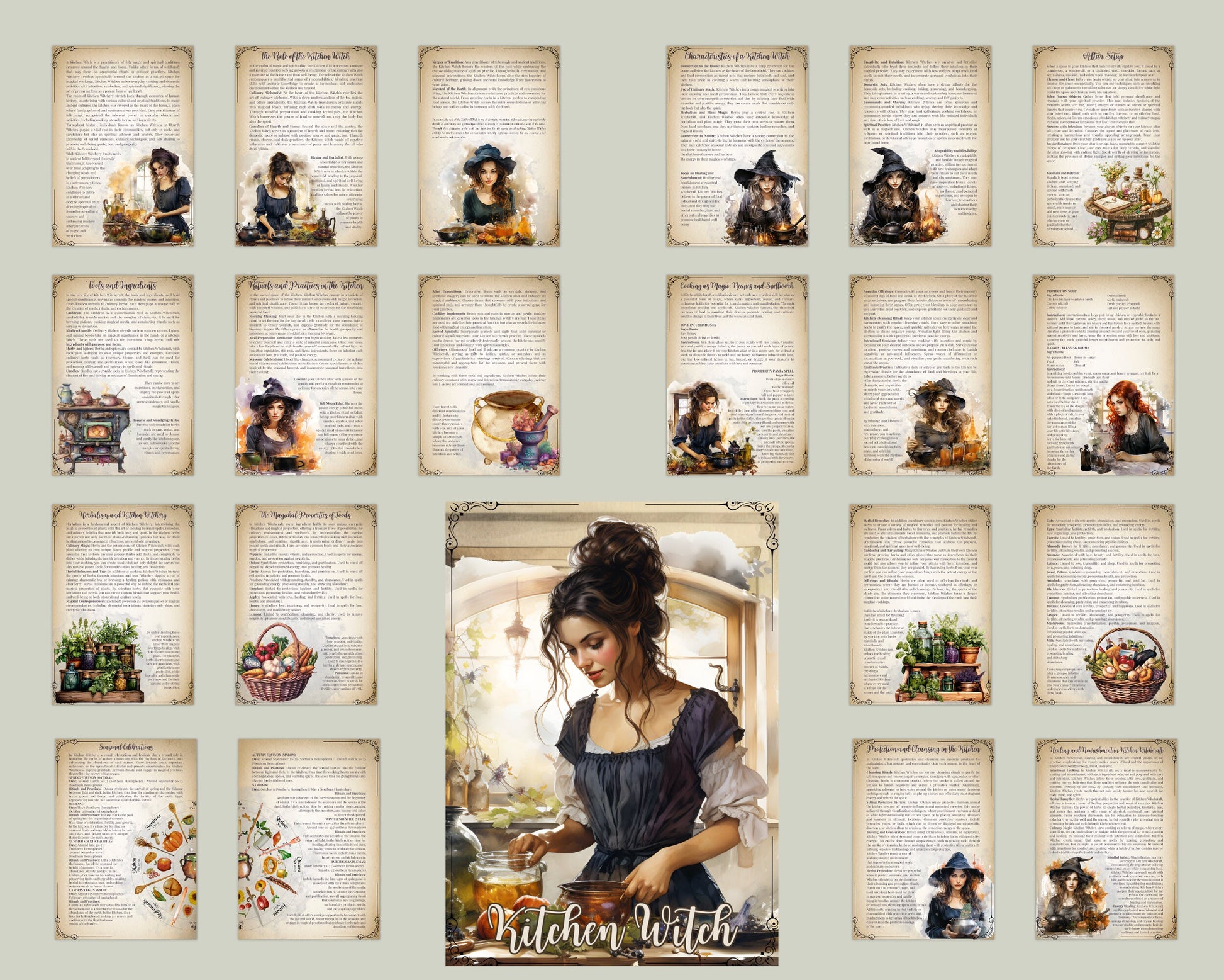 Kitchen Witch. Beautiful pages for your Grimoire or Book Of Shadows. Printable.