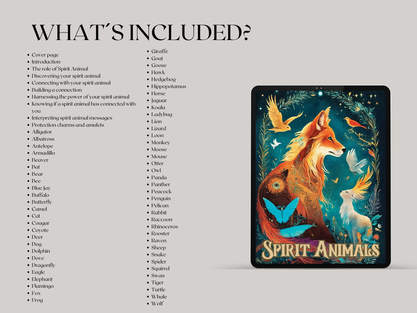 The Ultimate Guide To Spirit Animals. 72 pages. 62 animals. Beautiful grimoire pages. Printable.