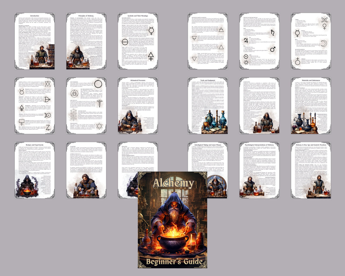 Alchemy Guide for Beginners. Beautiful pages for your Grimoire or Book Of Shadows. Printable