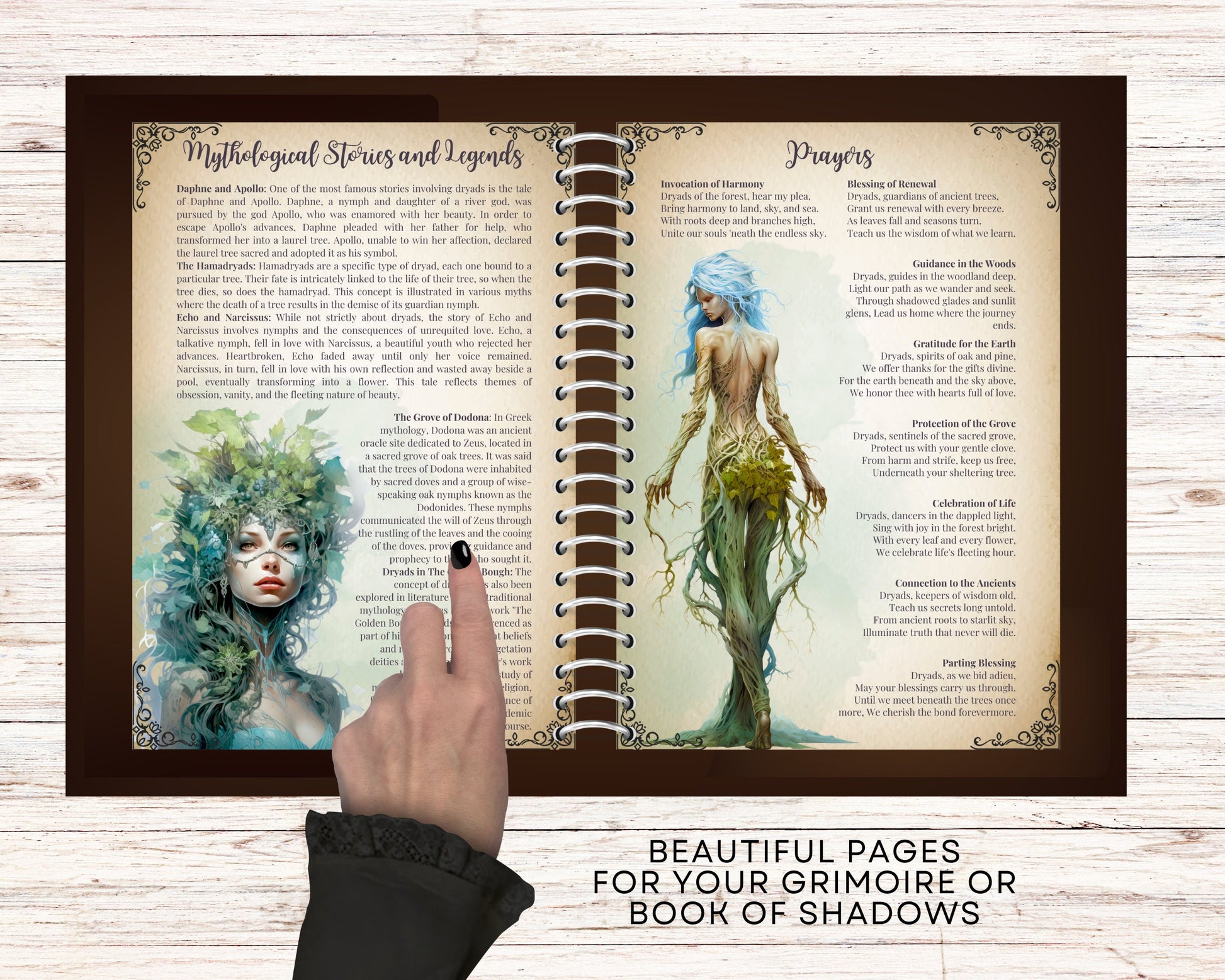 Dryads. Tree nymphs. Beautiful pages for your Grimoire or Book Of Shadows. Printable