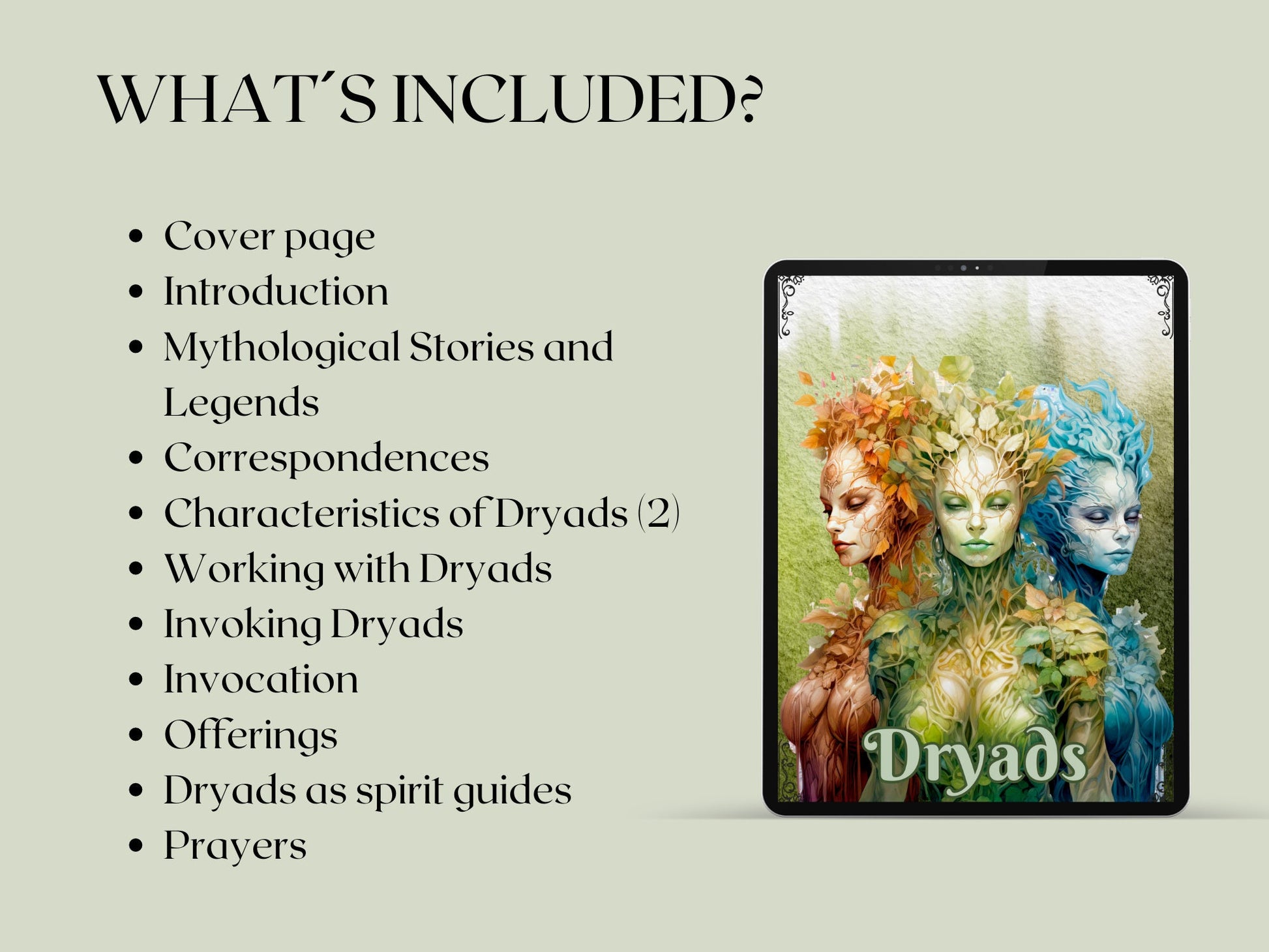 Dryads. Tree nymphs. Beautiful pages for your Grimoire or Book Of Shadows. Printable