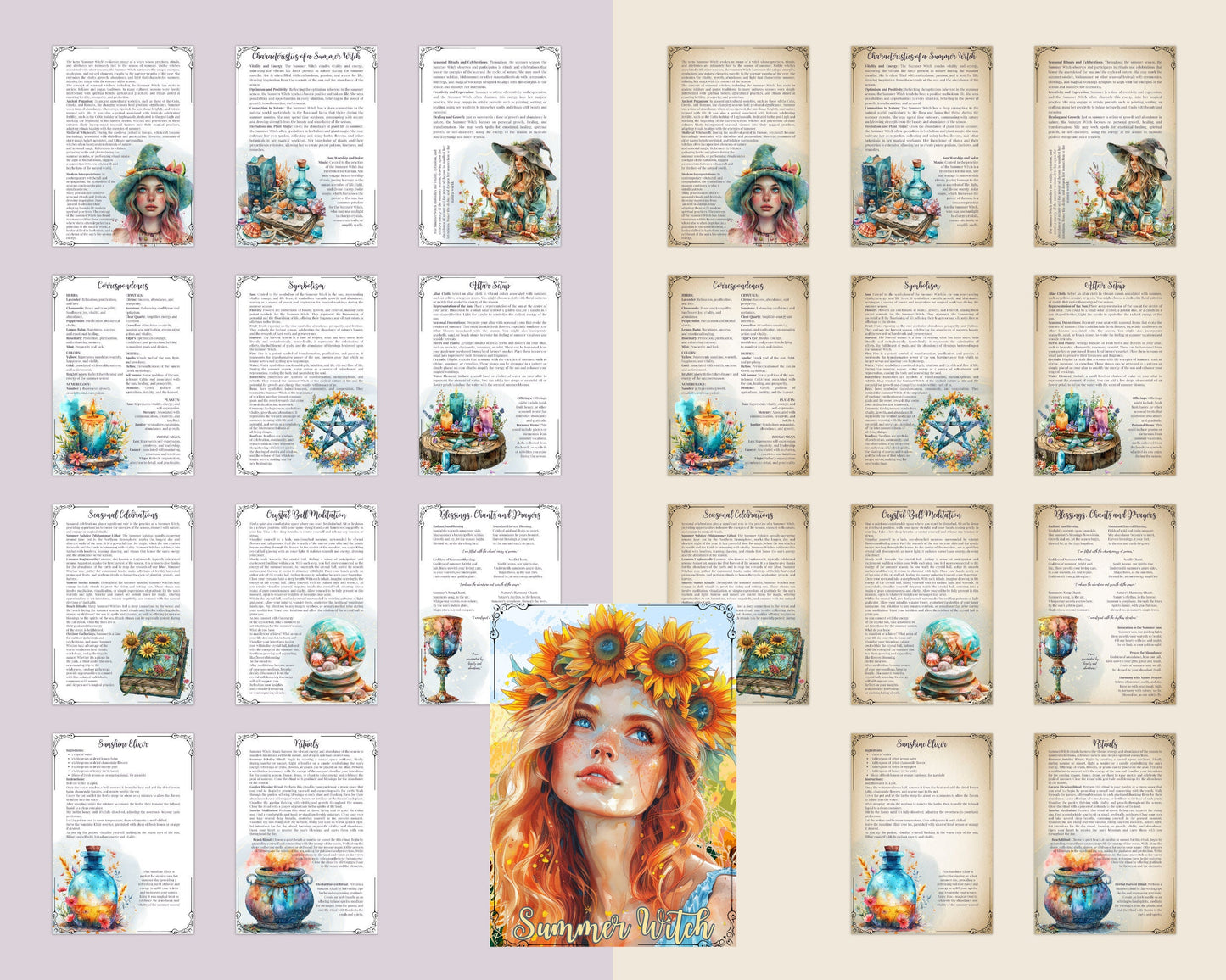 Summer Witch. Season of the Witch. Beautiful pages for your Grimoire or Book Of Shadows. Printable.