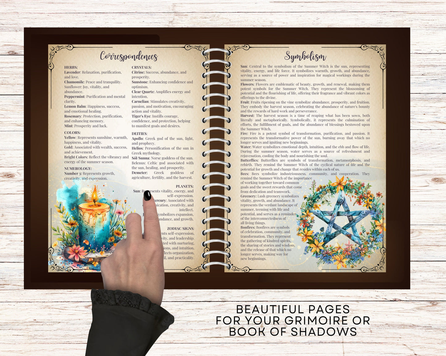 Summer Witch. Season of the Witch. Beautiful pages for your Grimoire or Book Of Shadows. Printable.