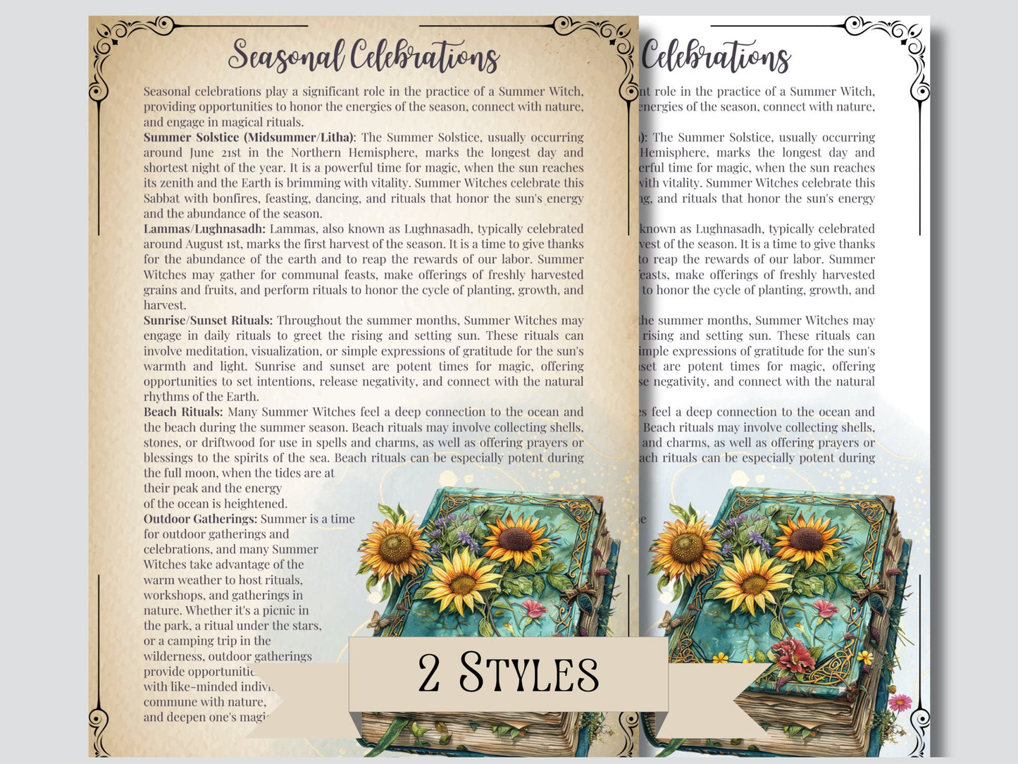 Summer Witch. Season of the Witch. Beautiful pages for your Grimoire or Book Of Shadows. Printable.