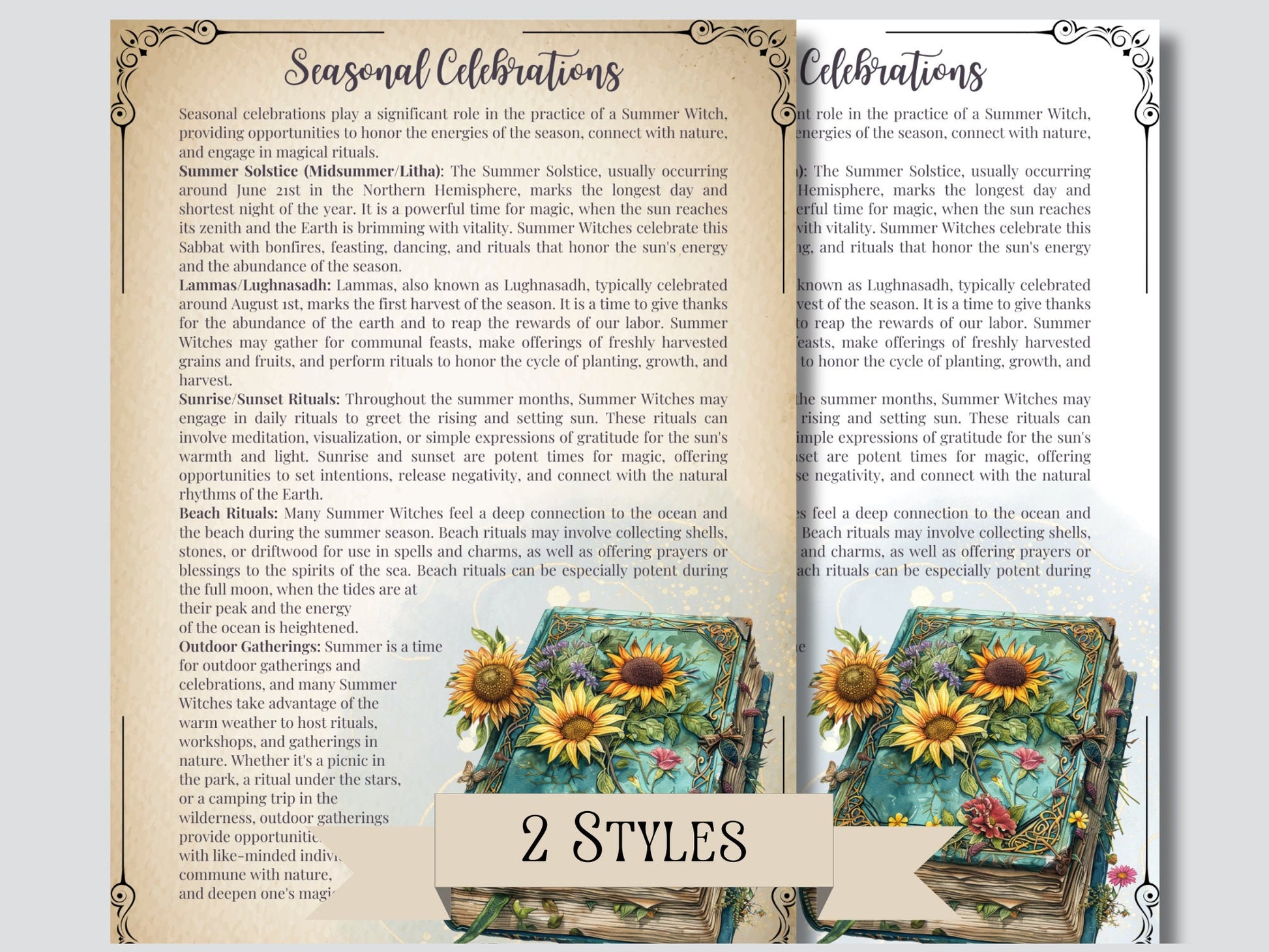 Summer Witch. Season of the Witch. Beautiful pages for your Grimoire or Book Of Shadows. Printable.