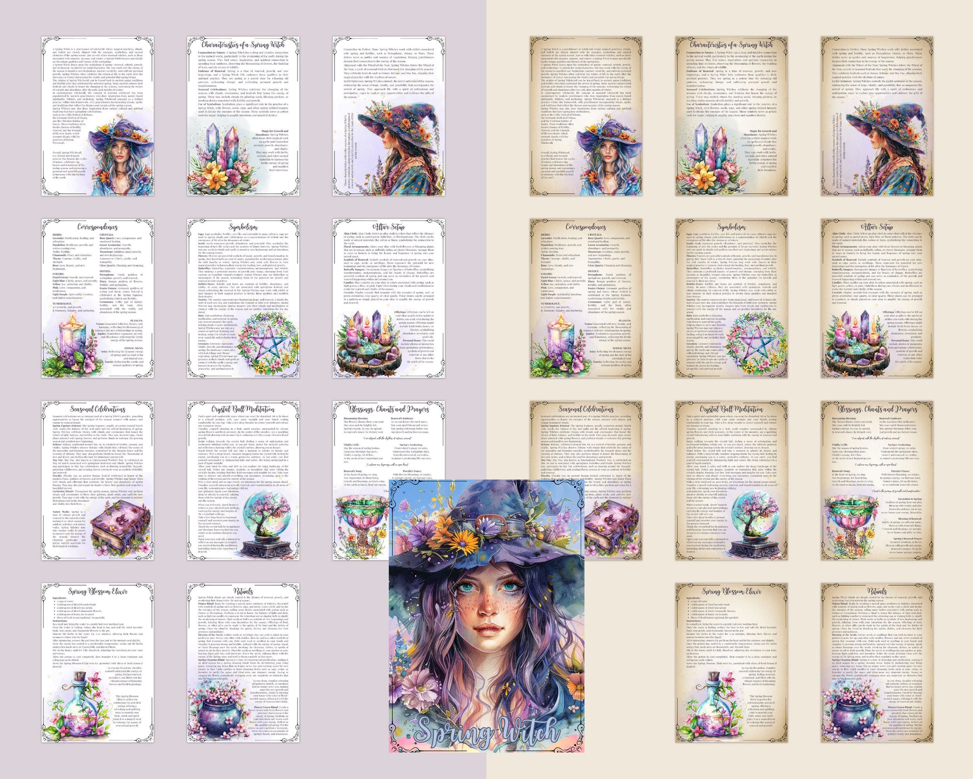 Spring Witch. Season of the Witch. Beautiful pages for your Grimoire or Book Of Shadows. Printable.