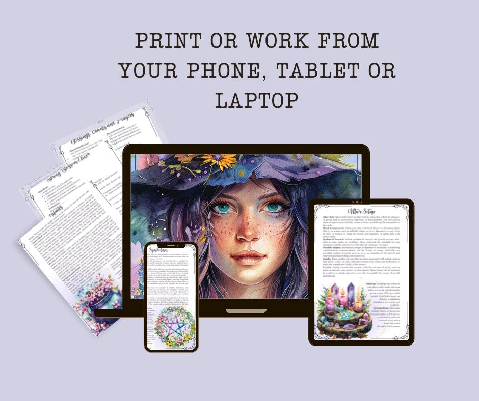 Spring Witch. Season of the Witch. Beautiful pages for your Grimoire or Book Of Shadows. Printable.