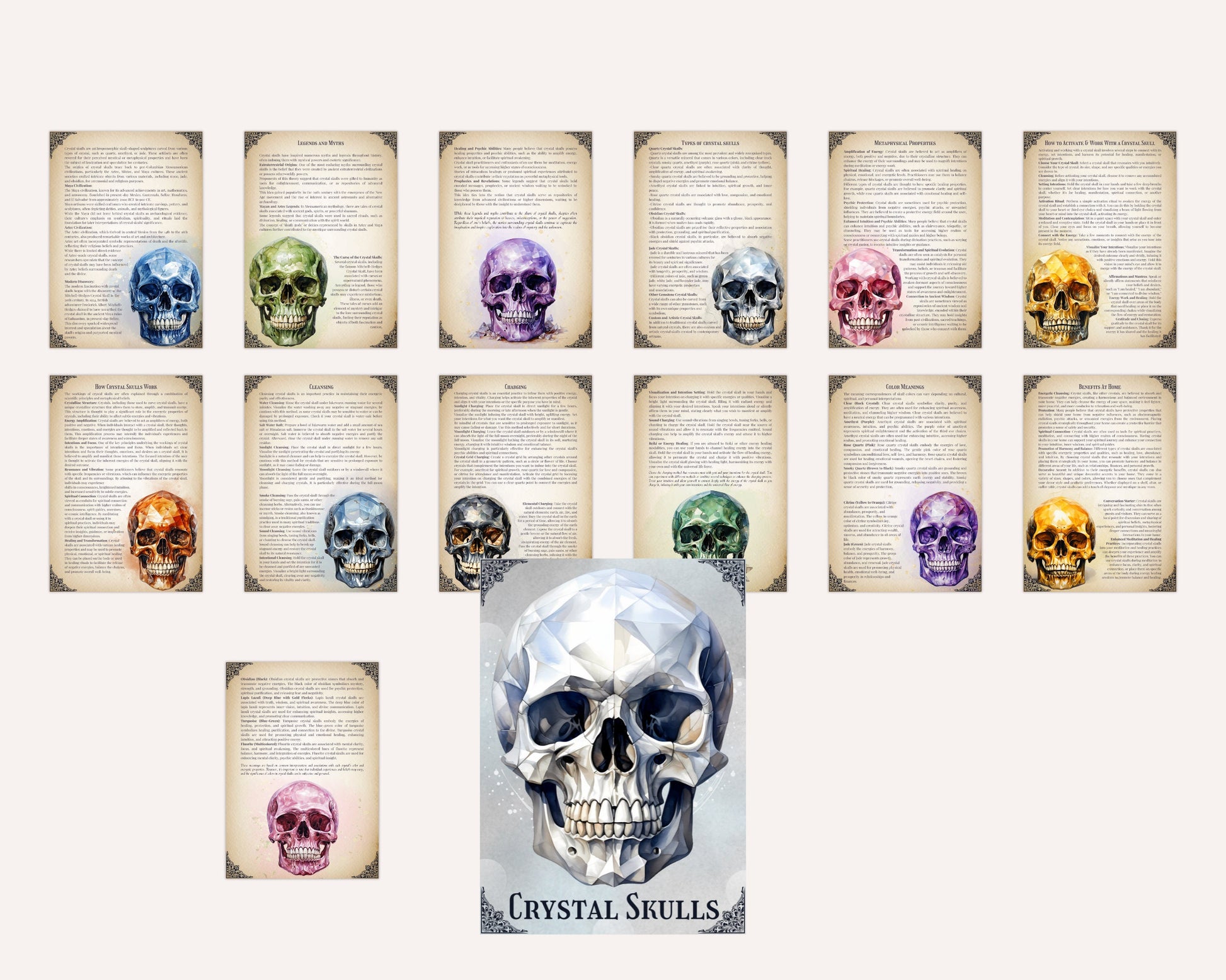 Crystal Skulls: How They Work And How To Use Them. Beautiful pages for your Grimoire or Book Of Shadows. Printable.