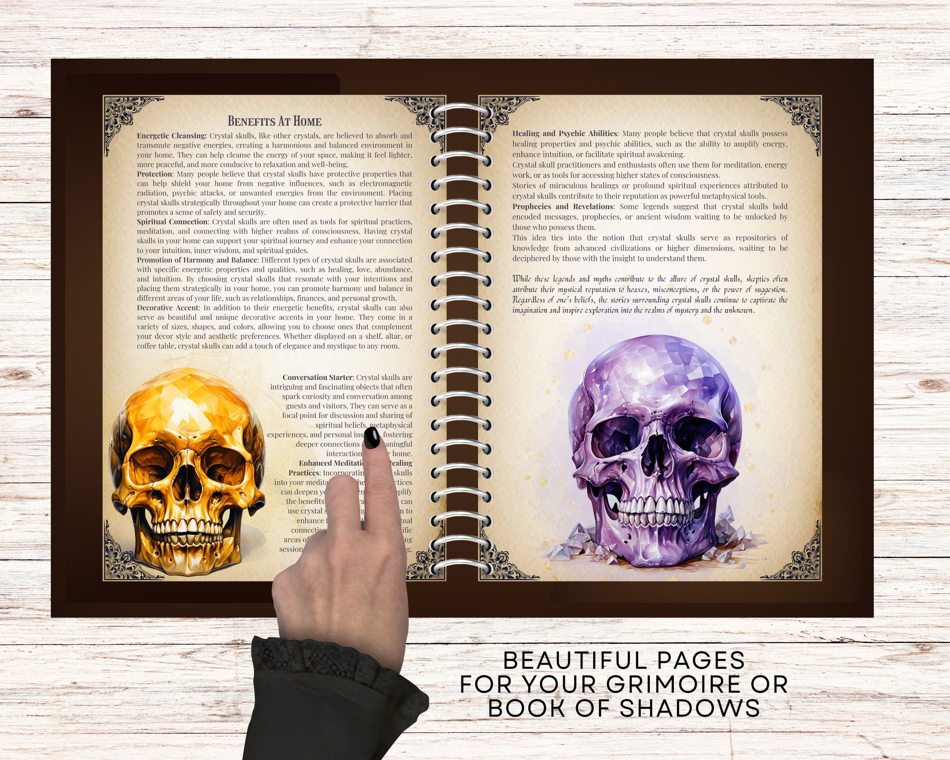 Crystal Skulls: How They Work And How To Use Them. Beautiful pages for your Grimoire or Book Of Shadows. Printable.