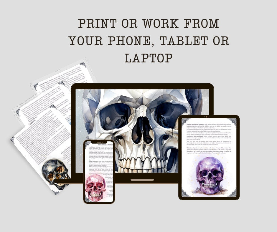 Crystal Skulls: How They Work And How To Use Them. Beautiful pages for your Grimoire or Book Of Shadows. Printable.
