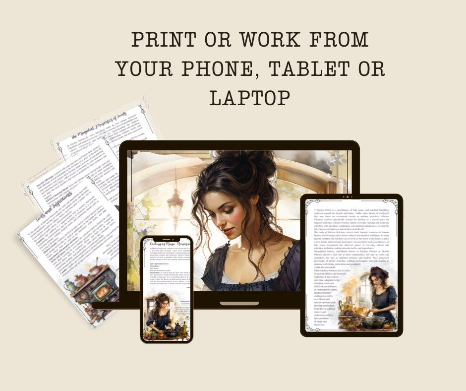 Kitchen Witch. Beautiful pages for your Grimoire or Book Of Shadows. Printable.
