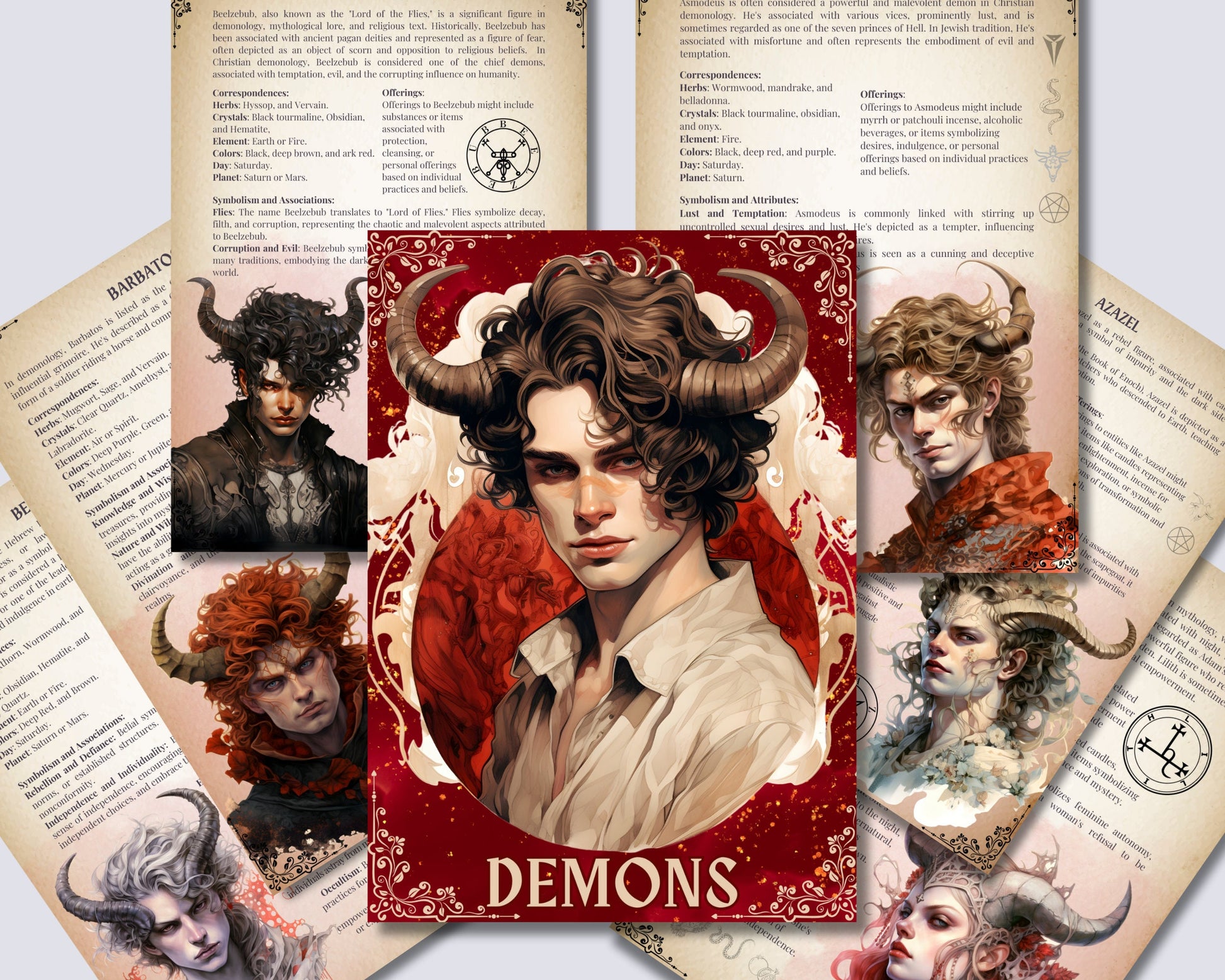 Demons Grimoire pages. Beautiful version. Demonic witchcraft. Printable Grimoire pages.