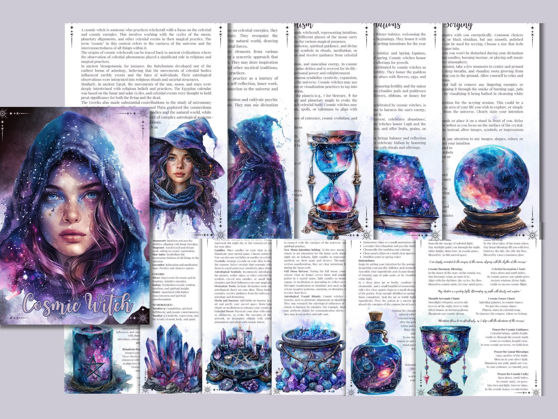 Cosmic Witch. Beautiful pages for your Grimoire or Book Of Shadows. Printable