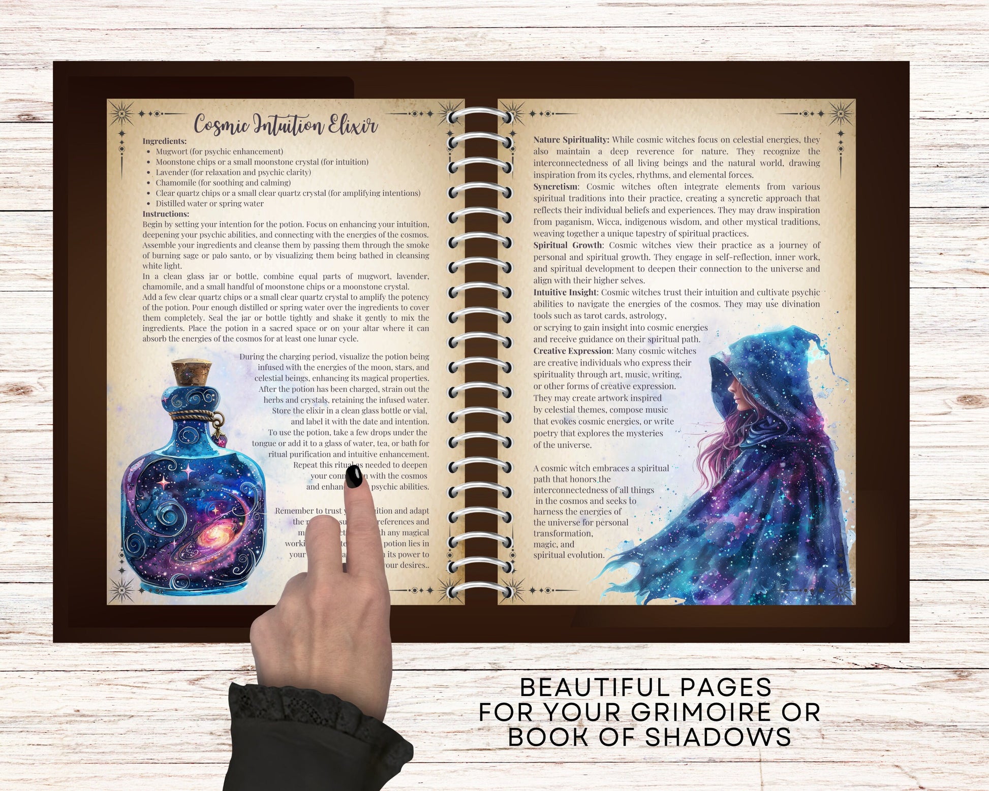 Cosmic Witch. Beautiful pages for your Grimoire or Book Of Shadows. Printable
