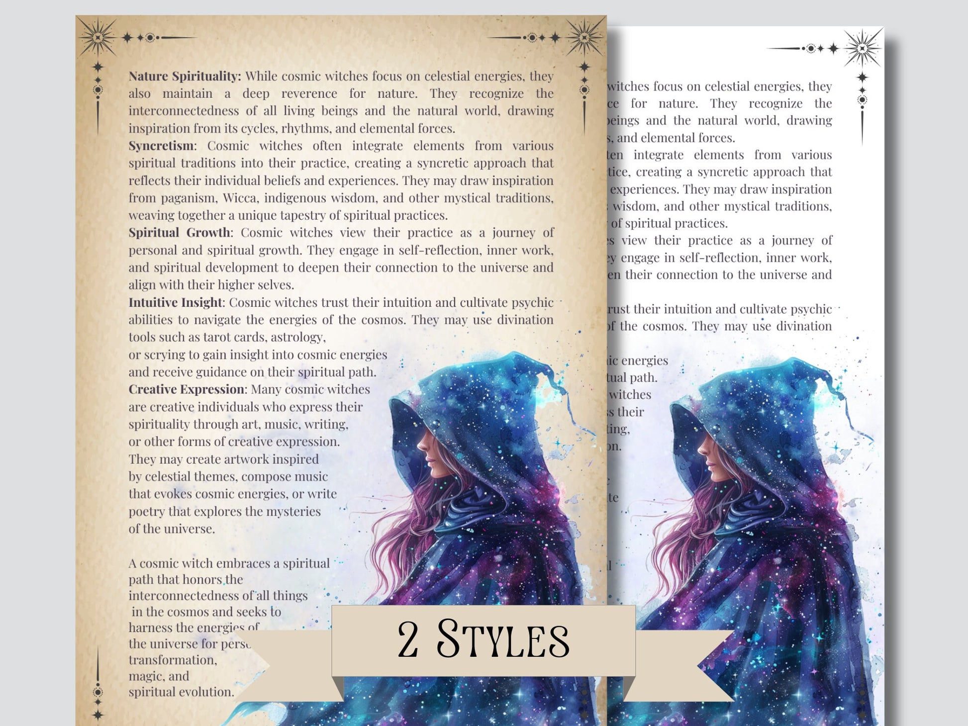 Cosmic Witch. Beautiful pages for your Grimoire or Book Of Shadows. Printable