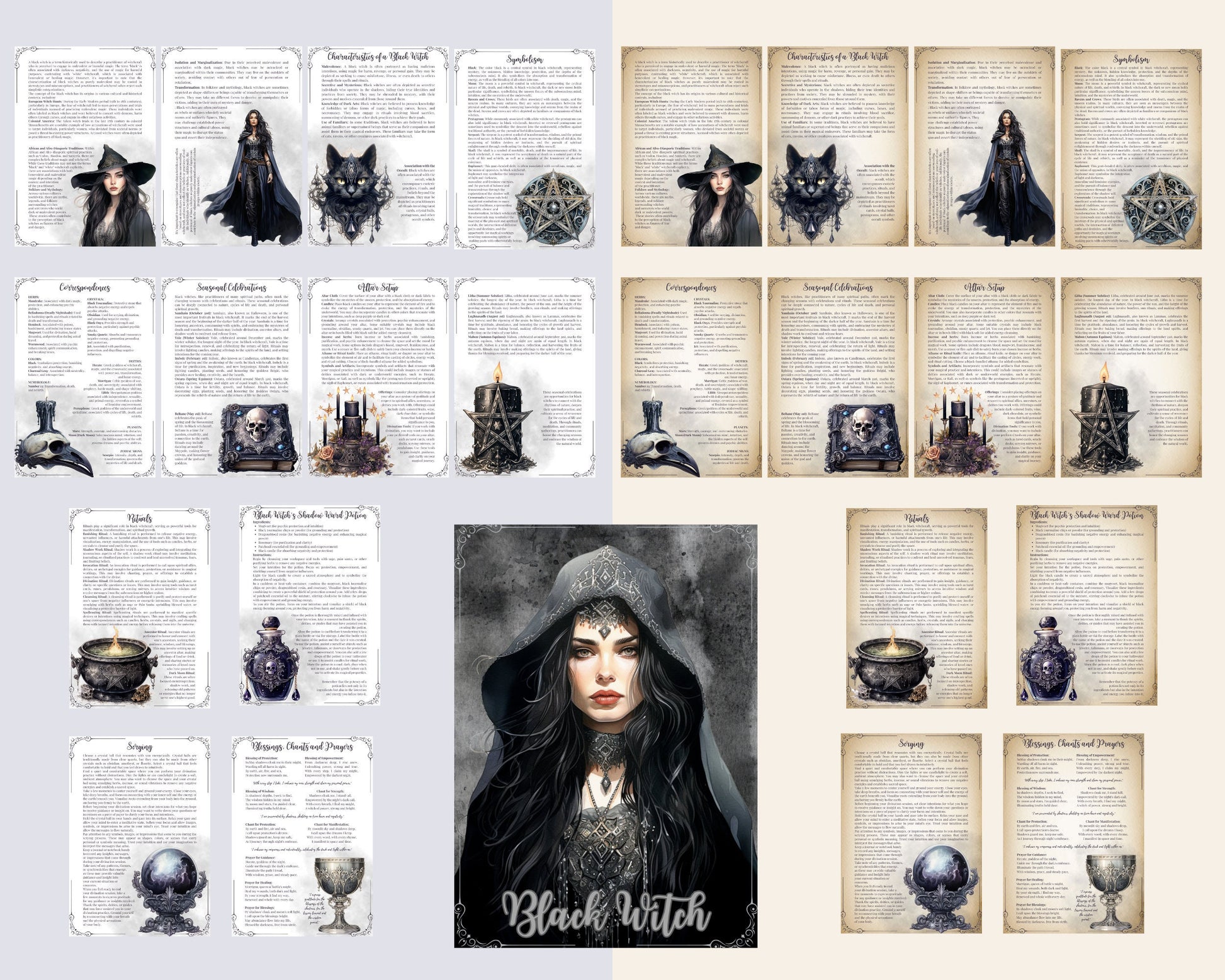 Black Witch. Beautiful pages for your Grimoire or Book Of Shadows. Printable