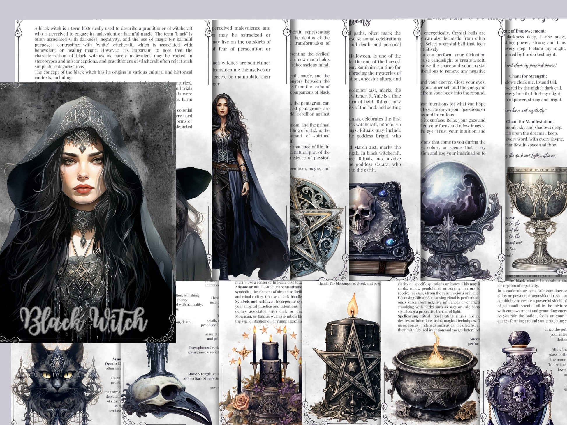Black Witch. Beautiful pages for your Grimoire or Book Of Shadows. Printable