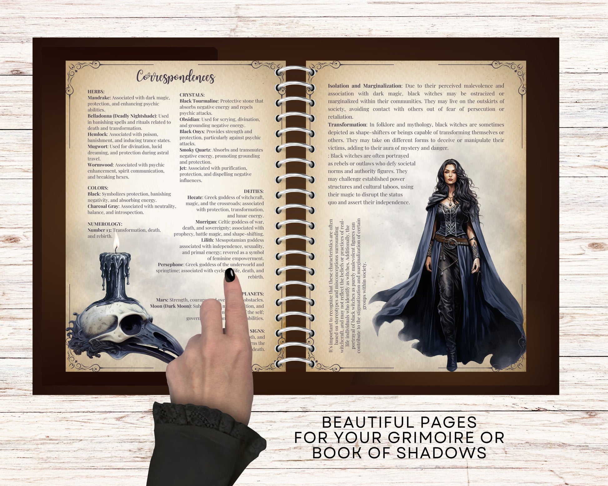 Black Witch. Beautiful pages for your Grimoire or Book Of Shadows. Printable