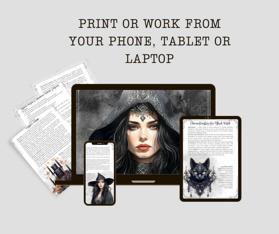 Black Witch. Beautiful pages for your Grimoire or Book Of Shadows. Printable