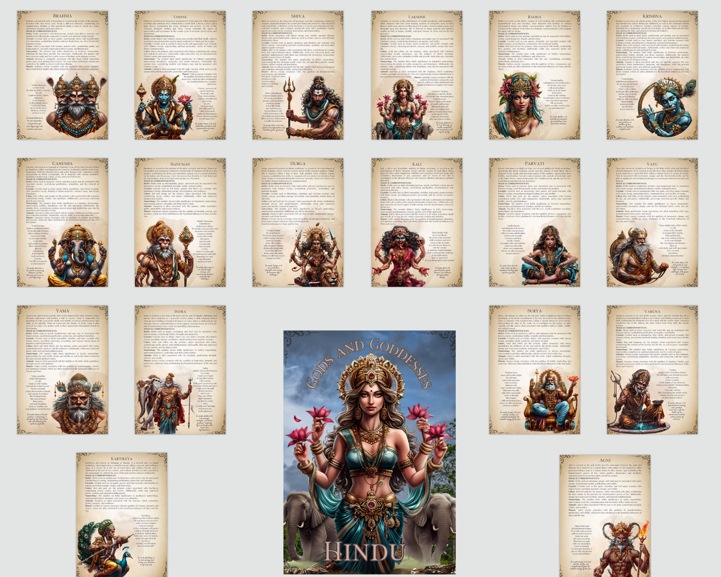 Hindu GODS AND GODDESSES. Beautiful pages for your Grimoire or Book Of Shadows. Printable
