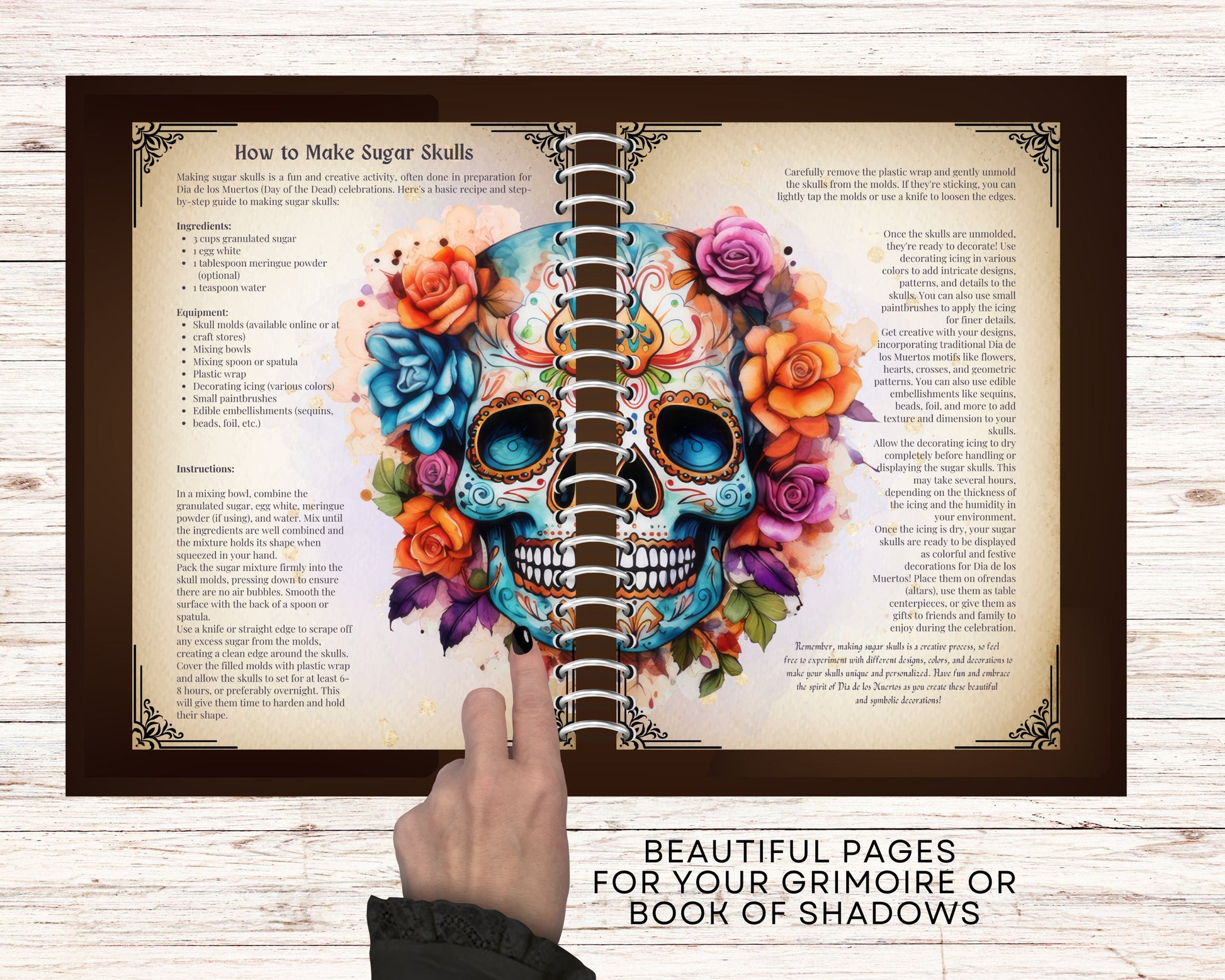 The Complete Guide to Sugar Skulls. Beautiful pages for your Grimoire or Book Of Shadows. Printable.
