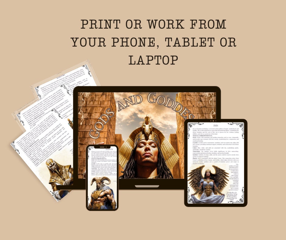 Egyptian Gods and Goddesses. Beautiful pages for your Grimoire or Book Of Shadows. Printable