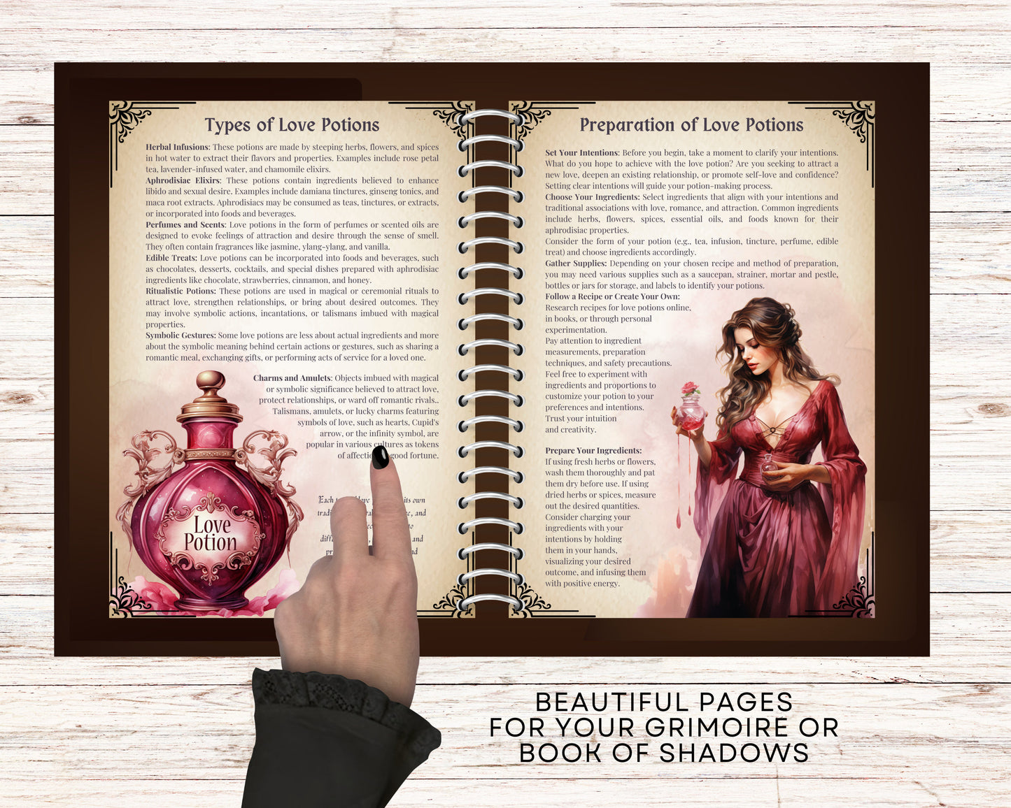 Love Potions. Basics. Beautiful pages for your Grimoire or Book Of Shadows. Printable.