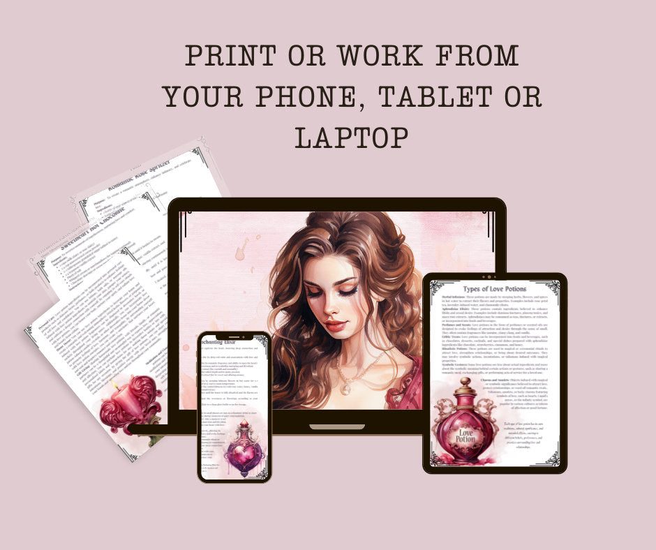 Love Potions. Basics. Beautiful pages for your Grimoire or Book Of Shadows. Printable.