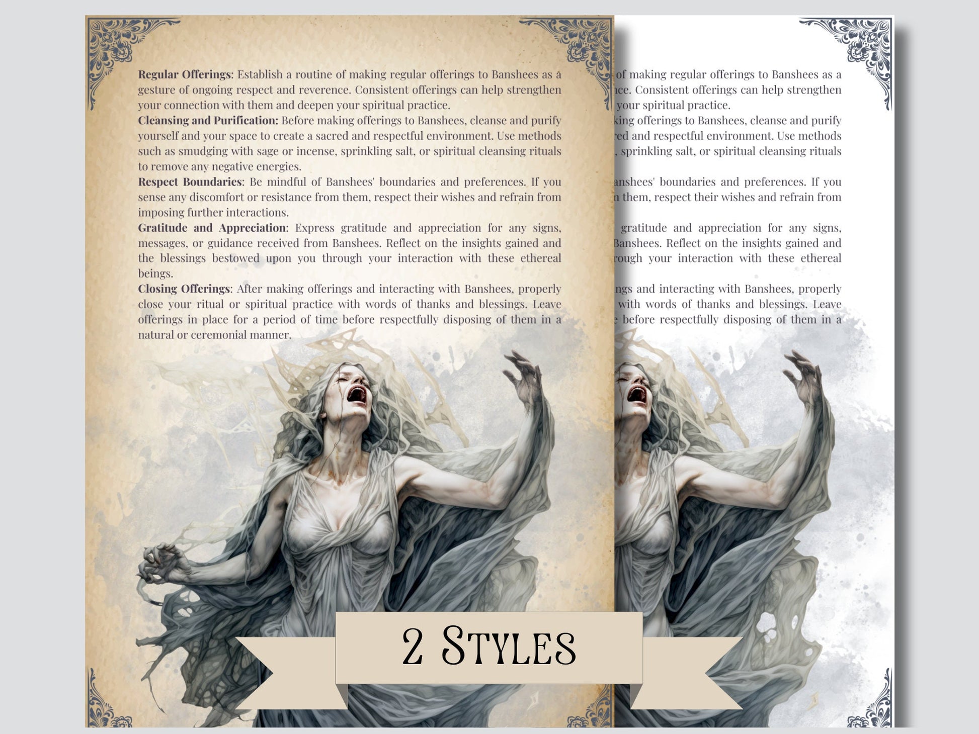Banshee. “Woman of the fairies”. Beautiful pages for your Grimoire or Book of Shadows. Printable