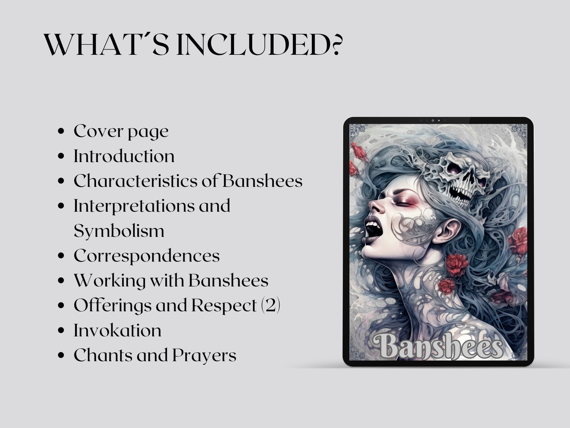 Banshee. “Woman of the fairies”. Beautiful pages for your Grimoire or Book of Shadows. Printable