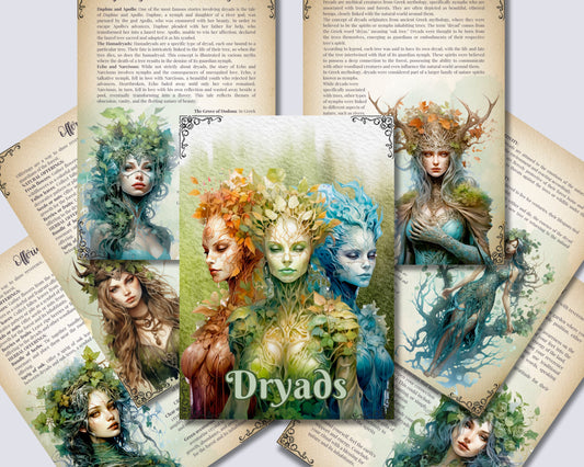 Dryads. Tree nymphs. Beautiful pages for your Grimoire or Book Of Shadows. Printable