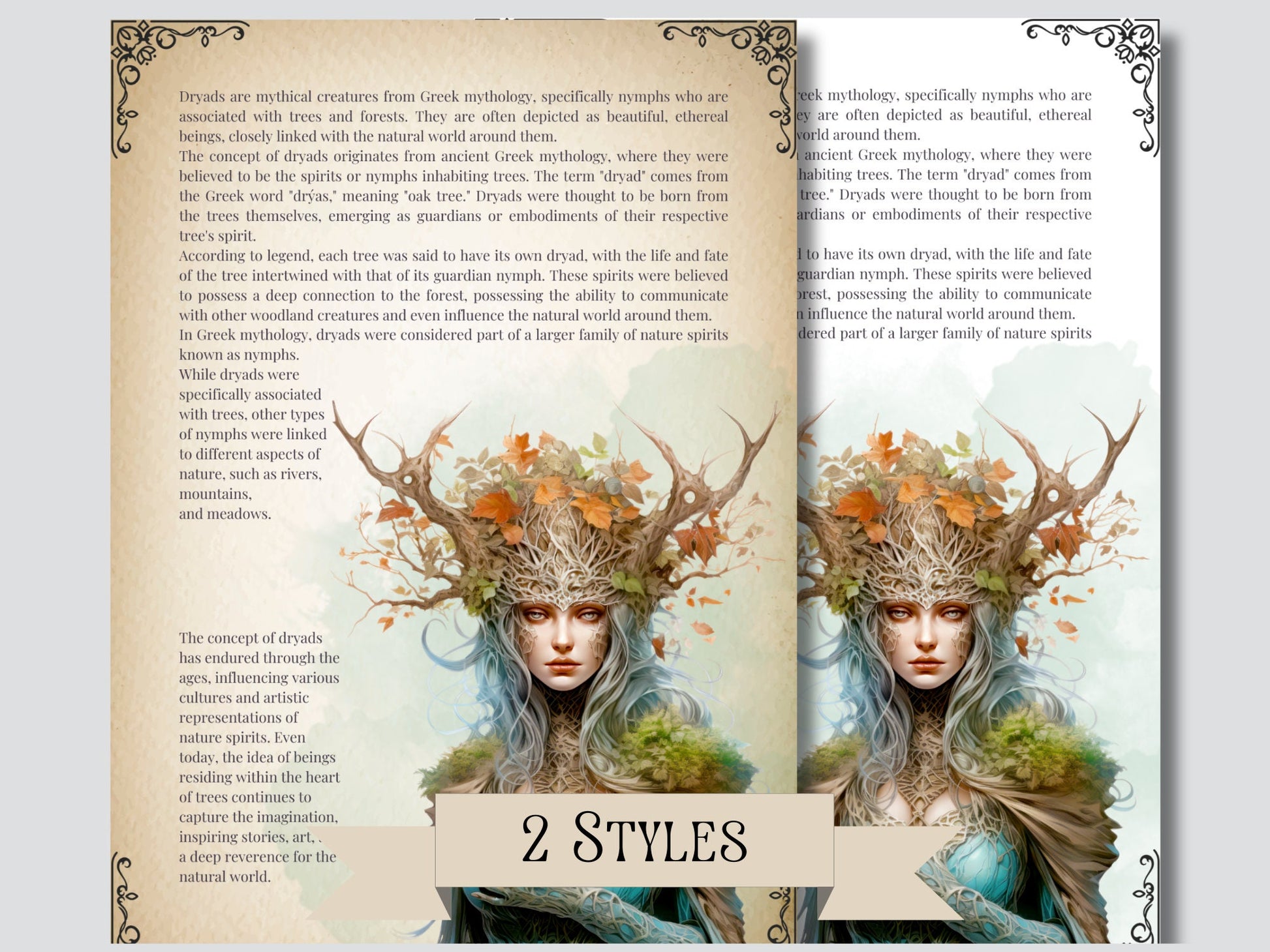 Dryads. Tree nymphs. Beautiful pages for your Grimoire or Book Of Shadows. Printable