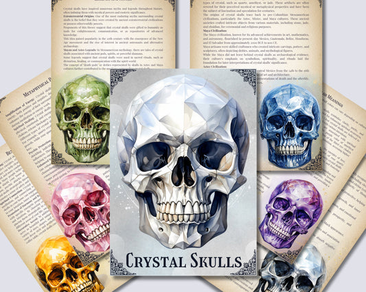 Crystal Skulls: How They Work And How To Use Them. Beautiful pages for your Grimoire or Book Of Shadows. Printable.