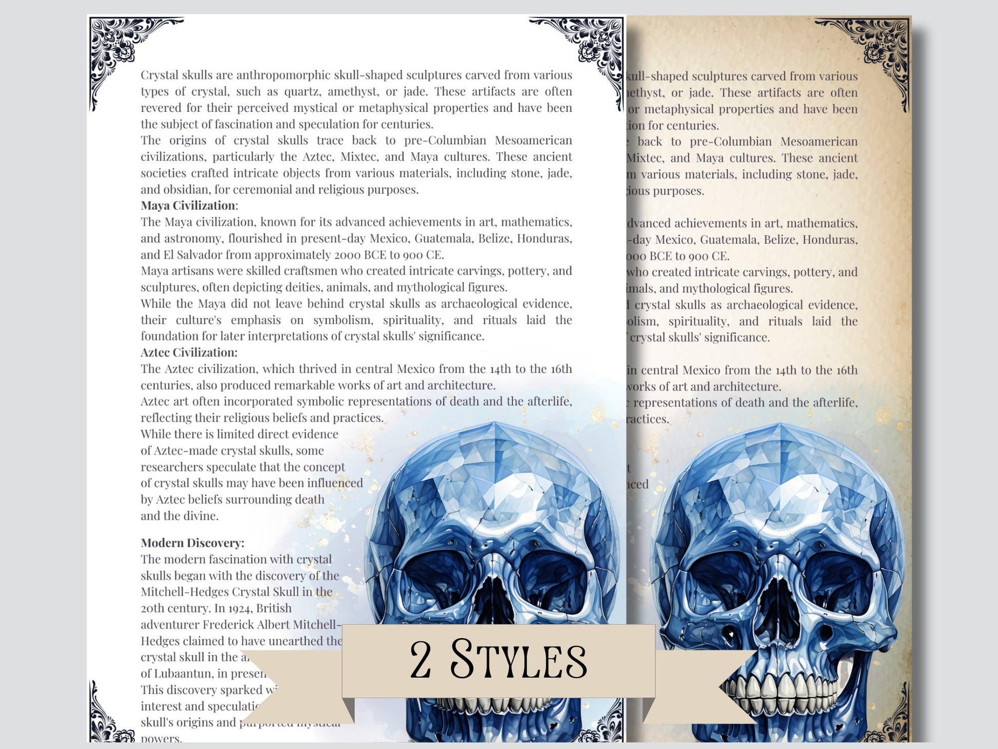 Crystal Skulls: How They Work And How To Use Them. Beautiful pages for your Grimoire or Book Of Shadows. Printable.