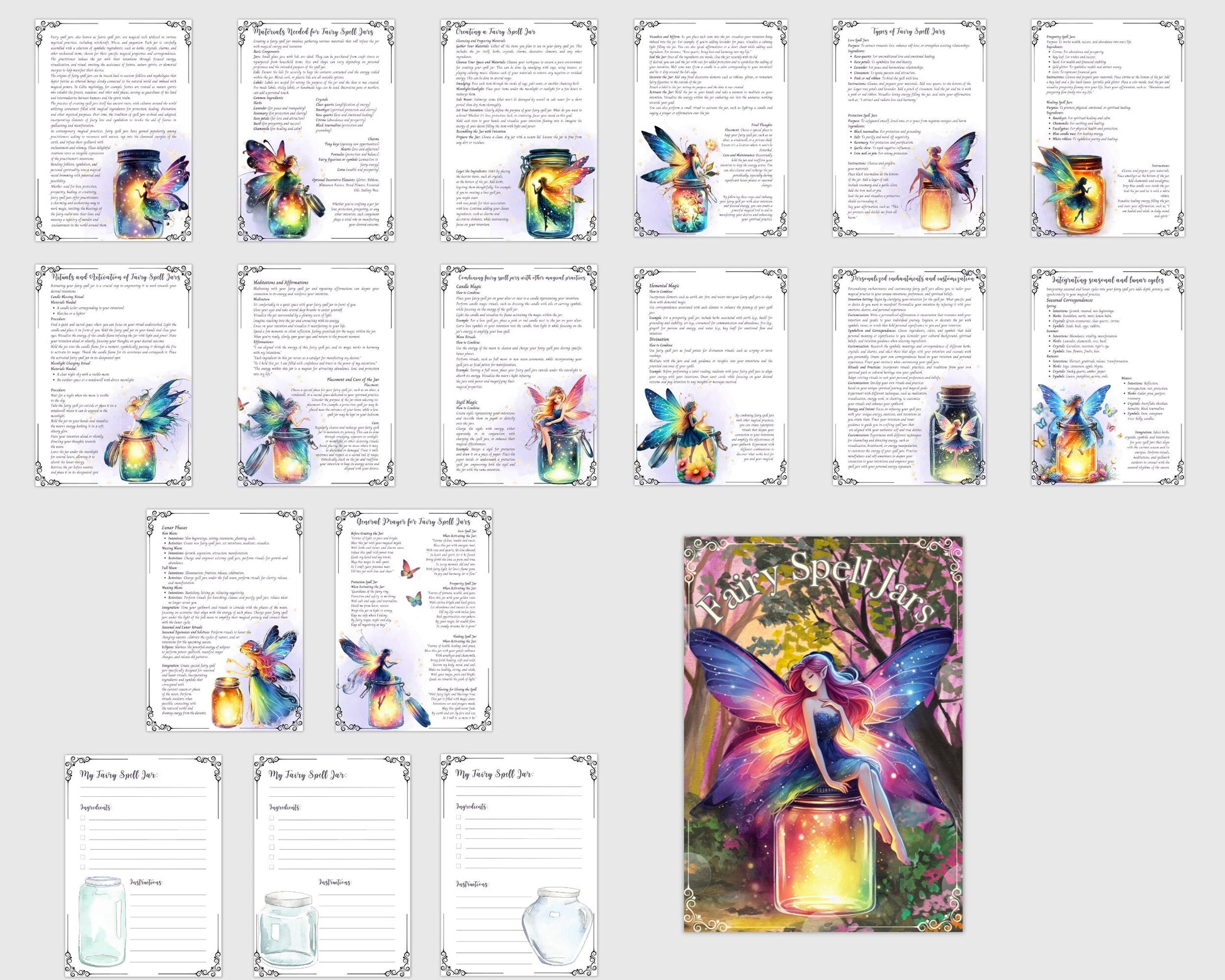 Fairy Spell Jars. Beautiful pages for your Grimoire or Book Of Shadows. Printable.