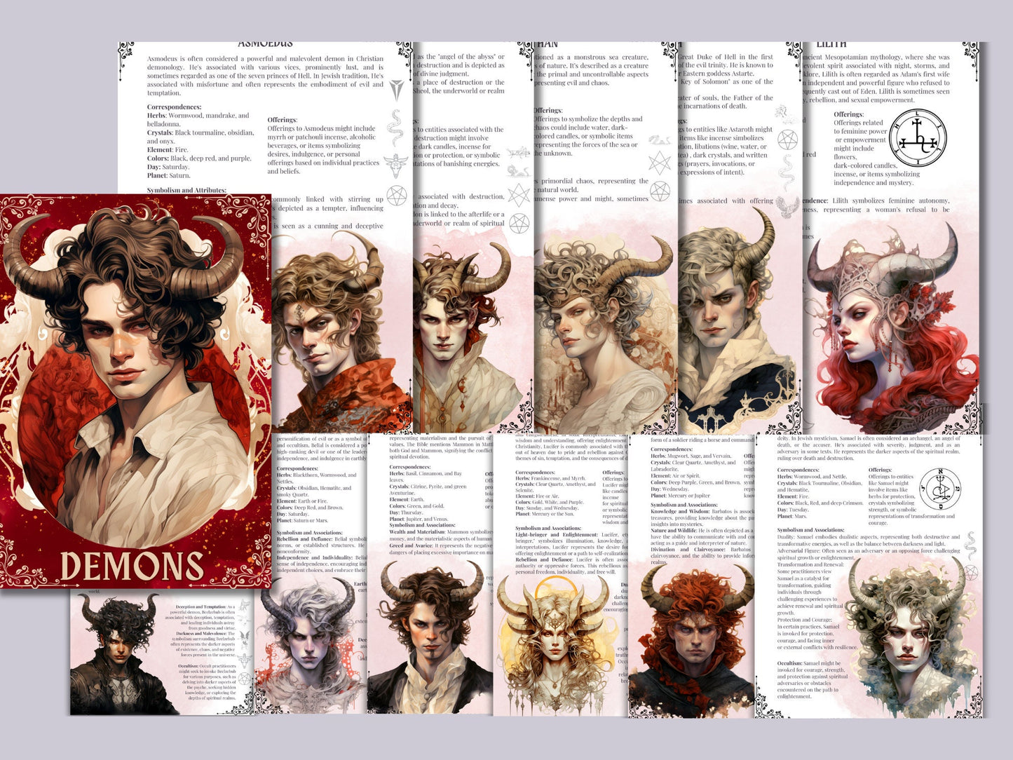 Demons Grimoire pages. Beautiful version. Demonic witchcraft. Printable Grimoire pages.