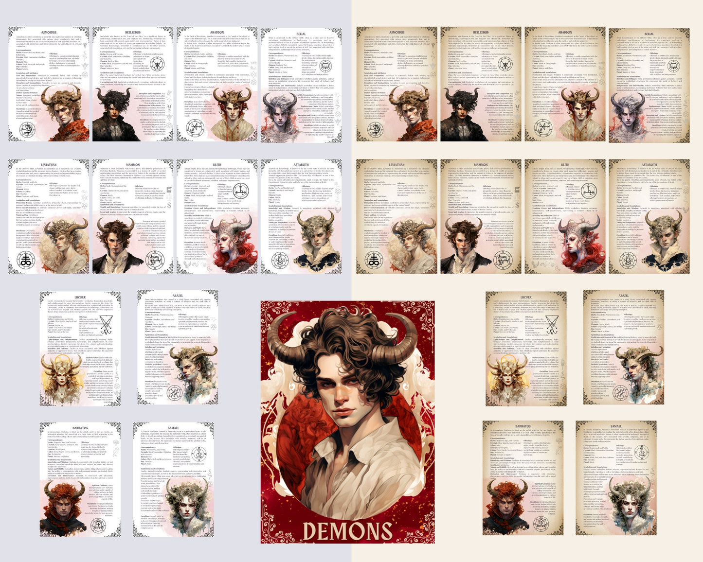Demons Grimoire pages. Beautiful version. Demonic witchcraft. Printable Grimoire pages.